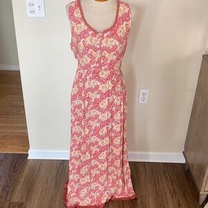 VTG April Cornell sleeveless floral maxi button down dress. Size L Large